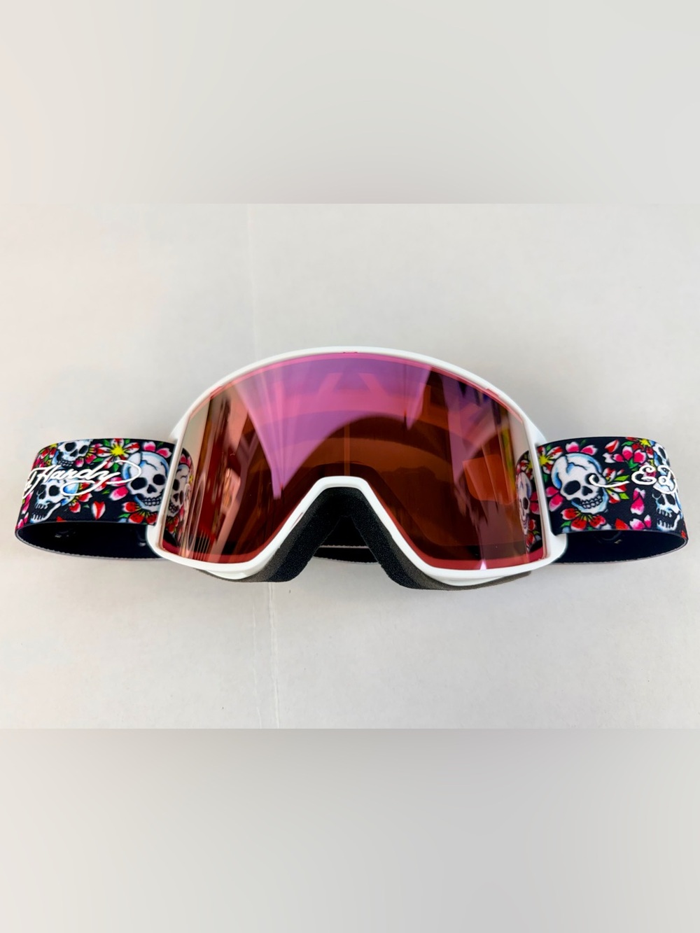 Ed Hardy Blizzard Pink Ski Goggles with White Frame NWT